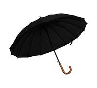 AC - Paraguas largo de caballero - Mango curvo de madera - Automático y antiviento - 16 varillas de fibra - Ligero y resistente - 123 x 104 cm - Negro