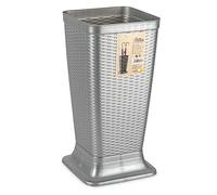 AC - Paragüero de plástico - Modelo Rattan - Soporte para Paraguas Cuadrado para Entrada de oficinas, Negocios, hogar - 51,5 x 26 x 26 cm - Color Plata
