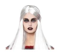 AC - Peluca de Larga Blanca - Fabricado en Fibra Sintetica - Complemento para Disfraces de Carnaval y Halloween - Talla Unica