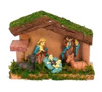 AC - Portal de Belén con 5 Figuras, Fabricado en Resina, Nacimiento, decoración Tradicional, Adorno, Navidad - 9 x 12 x 5 cm