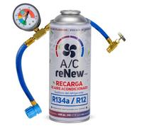 AC RENEW Kit Recarga Aire Acondicionado Coche Sustituto Gas Refrigerante R134a R12 Manómetro LP Carga AC 220g Más Rendimiento, Natural Ecológico Fácil de Usar, Recambio Compatible Coches 1992-2016