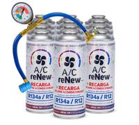 AC RENEW Kit Recarga Aire Acondicionado Coche Sustituto Gas Refrigerante R134a R12 Manómetro LP Carga 220g Más Rendimiento Natural Ecológico Fácil de Usar Recambio Compatible Coches 1992-2016 Pack 12