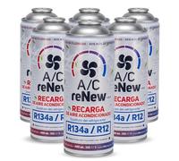 AC RENEW Recarga Aire Acondicionado Coche Sustituto Gas Refrigerante R134a y R12, Carga AC 220g Más Rendimiento, Natural y Ecológico, Fácil de Usar, Recambio Compatible Coches 1992-2016 (Pack 6)