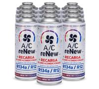 AC RENEW Recarga Aire Acondicionado Coche Sustituto Gas Refrigerante R134a y R12, Carga AC 220g Más Rendimiento, Natural y Ecológico, Fácil de Usar, Recambio Compatible Coches 1992-2016 (Pack 12)