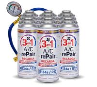 AC REPAIR 3 en 1 Kit Recarga Aire Acondicionado Coche con Aceite y Sellante Detector Tapa Fugas 220g Sustituto Gas Refrigerante R134a R12 Manómetro LP Recambio Sellador para Coches 1992-2016 Pack 12
