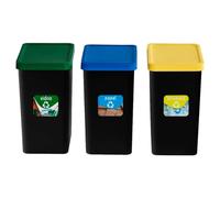 AC - Set de 3 Cubos de Reciclaje - Verde (Vidrio), Amarillo (Envases) y Azul (Papel) - 28 litros - Plástico - Almacenamiento de Basura - 46 x 25 x 35 cm