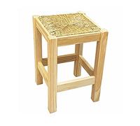AC - Taburete de Madera Cuadrado - Asiento de Rafia - Fabricación de Madera - Hogar y Cocina - Ideal para Cocina o Bar - Tamaño: 50 x 33 x 33 cm