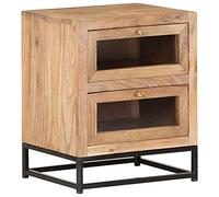Acacia Wood Nightstand 40x30x50 cm with 2 Drawers, Solid Wood Bedside Table for Bedroom, Industrial Style End Table with Steel Base, Rustic Night Stand for Living Room or Guest Room