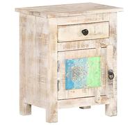 Acacia Wood Nightstand with Carved Flower Door 40x30x50 cm, Solid Wood Bedside Table with Storage Drawer, Rustic Bedroom Furniture for Home Decor, Unique Grain Design