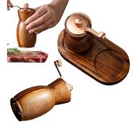 Acacia Wood Salt & Pepper Grinder Set (2-Pack With Base) | Manual Hand Crank Mill With Ceramic Grinding Core | Wooden Pepper Mill & Salt Grinder For Kitchen Cooking & Dining Table