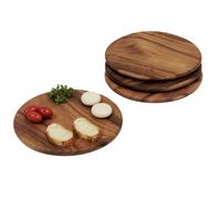 Acacia Wood Set of 4 9 Round Plates for Serving Charcuterie Sushi Dessert Bread and More by Woodard Charles