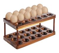 Acacia Wooden Egg Holder Double Layer Detachable Tray for 36 Eggs Rustic Countertop Storage Rack for Fresh Easter Eggs