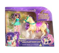 Unicorn Academy Set de hojas mágicas de Ava y plantas con crines y cola reales y función de luz mágica, figuras originales de aprox. 12 cm de tamaño de la popular serie Netflix, para niños a partir de