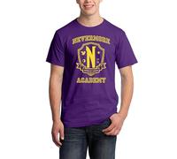 Academia Nunca Más - Camiseta de Manga Corta (FR/ES, Letras, XL, Regular, Regular, Morado)