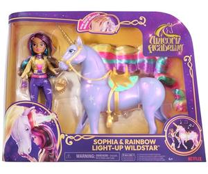 Academia Unicornio - Muñeca Sophia, Figura Interactiva Estrella 'Wildstar' con Luces y Sonidos + Accesorios - Unicornios para Niñas - Juguetes Niña 4 años +