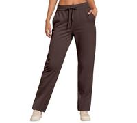 Academy 18 Pantalones de mujer para el tiempo libre, pantalones de cintura alta con pierna recta, cintura elástica, pantalones cómodos para el día a día, otoño e invierno, con forma de cinturón, café