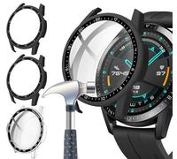 Acadeny Funda [2 unidades] con protector de pantalla de vidrio templado compatible con Huawei Watch GT2 46 mm, dureza 9H 360°, protección ultrafina, carcasa de PC para con escala, negro