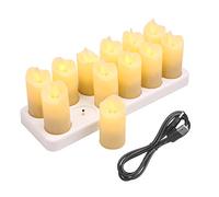 ACAGALA 12 velas recargables sin llama LED de color amarillo cálido realistas con batería, luces eléctricas con llama parpadeante para Navidad, Halloween y festivales