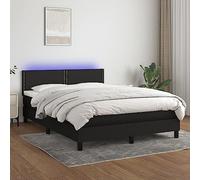 ACAGALA Cama con somier con colchón de 140 x 200 cm, cama con iluminación LED, cama tapizada de tela, cama doble con cabecero regulable en altura en plano, con clavos, marco de cama con somier, color
