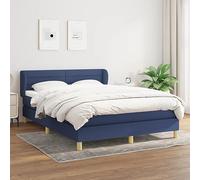 ACAGALA Cama con somier con colchón de 140 x 200 cm, tapizada de tela para cama de matrimonio con cabecero de altura ajustable, estructura de cama con cabecero y top, tejido a rayas horizontales