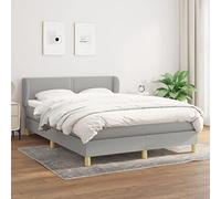ACAGALA Cama con somier con colchón de 140 x 200 cm, tapizada de tela para cama de matrimonio con cabecero de altura ajustable, estructura de cama con cabecero y top, tela plana con clavos, gris claro