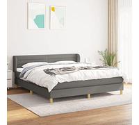 ACAGALA Cama con somier con colchón de 160 x 200 cm, tapizada de tela para cama de matrimonio con cabecero de altura ajustable, estructura de cama con cabecero y top, tejido a rayas horizontales, gris