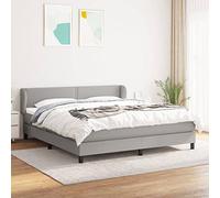 ACAGALA Cama con somier con colchón de 180 x 200 cm | Cama tapizada de tela para cama doble con cabecero regulable en altura | Plano con clavos, gris claro