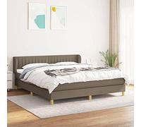ACAGALA Cama con somier con colchón de 180 x 200 cm, tapizada de tela para cama de matrimonio con cabecero de altura ajustable, estructura de cama con cabecero y top, tela a rayas verticales, color
