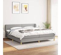 ACAGALA Cama con somier con colchón de 200 x 200 cm, tapizada de tela para cama de matrimonio con cabecero de altura ajustable, estructura de cama con cabecero y top, tela plana con clavos, gris claro