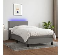 ACAGALA Cama con somier con colchón de 90 x 200 cm, cama con iluminación LED, cama tapizada de tela, cama doble con cabecero regulable en altura en plano, con clavos, marco de cama con somier, gris
