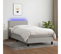 ACAGALA Cama con somier con colchón de 90 x 200 cm, cama con iluminación LED, cama tapizada de tela, cama doble con cabecero regulable en altura en plano, con clavos, marco de cama con somier, gris