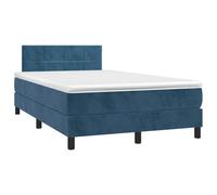 ACAGALA Cama con somier de 120 x 190 cm con colchón, cama tapizada, marco de cama individual, luz LED, cabecero en bloque con cuadrados, rejilla tapizada en terciopelo azul oscuro