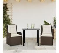 ACAGALA Conjunto de Muebles de Jardín, 2 Sillas y Mesa de Ratán con Cristal, Comedor Exterior de Terraza con Respaldo Ajustable y Cojines, Set para Patio y Jardín, 80x80x74cm, Marrón