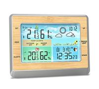 ACAGALA Estación meteorológica inalámbrica para interior y exterior, pantalla LED de 6 pulgadas, monitor de temperatura y humedad con presión de aire, puerto de carga USB, fase lunar, barra de