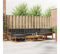 ACAGALA Juego de sofá de jardín para 6 personas, muebles de balcón al aire libre con mesa de café, cojines y reposabrazos de marco abierto, para jardín, terraza, área de piscina, madera de acacia