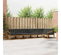 ACAGALA Juego de sofá de jardín para 6 personas, sofá de exterior de madera de acacia maciza, juego de muebles de jardín con cojín y reposabrazos inclinado, color natural y antracita