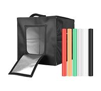ACAGALA Tienda de luz LED plegable de 40 cm/16 pulgadas, caja de luz portátil para estudio fotográfico, 128 cuentas LED, dos colores, ajuste de temperatura, brillo, con 6 fondos de colores