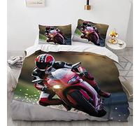 AcaimE Funda Edredon Cama 90 Poliéster Antiarrugas Sin Hierro Moto Motocross Funda De Edredón 135 X 200 Cm Viene con 2 Fundas De Almohada De 40X75Cm.