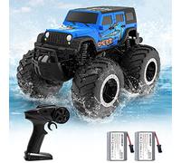 ACAMMZAR Anfibio Coche Teledirigido para niños, 2.4GHz 4WD 360° Rotación Impermeable Monster Truck para Niños Todo Terreno Off Road RC Coche con 2 Baterías 4 5 6 7 8 Niñas Regalos, Azul