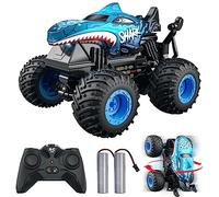 ACAMMZAR Coche Teledirigido, Monster Truck Radiocontrol, 2.4GHz 20+Km/h RC Stunt Coche, Crawler Camiones con Luz Led y Música,de Juguete para niños de 4 6 8 9 12 años Adulto, Azul