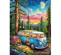 Acampando en furgoneta en el bosque iluminado por la luna Puzzle 1000 Piezas Juguete Educativo Intelectual Cuento de hadas acompañante mágico Rompecabezas Impossible Para Adultos Aliviar Estrés Decora