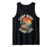 Acampar Más Preocúpate Menos Retro Camper Van Sunset Camping Camiseta sin Mangas