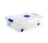 Acan - Caja con ruedas y tapa de plástico de 18,5 x 60,3 x 43 cm, con capacidad para 31 litros. Baúl con tapa para organización del hogar. (Con ruedas, 31 L)