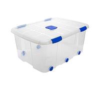 Acan Caja de plástico nº 15 transparente con ruedas de 34,3 x 76,5 x 56,3 cm,con capacidad para 100 litros. Baúl con tapa para organización del hogar. Arcón de plástico para distintos usos.
