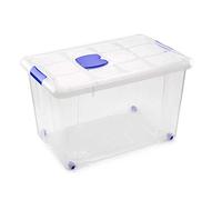 Acan - Caja de plástico transparente de 35,5 x 58 x 39 cm, con capacidad de 55 litros, Contenedor de plástico para almacenamiento con tapa y ruedas. (Con ruedas, 55 L)