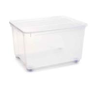 Acan - Caja de plástico transparente de 45 x 79 x 59 cm, con capacidad de 150 litros, Contenedor de plástico para almacenamiento con tapa. (Sin ruedas, 150 L)