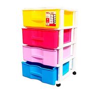 Acan Cajonera con colores surtidos wagon 4 cajones con ruedas 67,5 x 37 x 39,3 cm. Contenedor de plástico para folios especial para oficina u hogar. Utensilio de ordenación para distintos ámbitos.