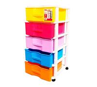 Acan Cajonera de color surtido, con 5 cajones, wagon con ruedas 83,1 x 37 x 39,3 cm. Contenedor de plástico para folios especial para oficina u hogar. Utensilio de ordenación para distintos ámbitos.