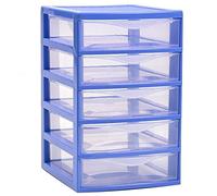 Acan Cajonera de plástico guadiana Azul con 5 cajones Transparentes, 28 x 18 x 21,5 cm, Modelo Aleatorio