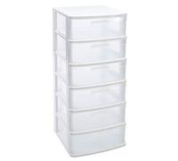 Acan - Cajonera Sena 6 cajones, plástico Blanco, 40 x 39 x 96,5 cm, Torre de almacenaje, cajones opacos, Organizador Auxiliar Multiusos, Almacenamiento, Dormitorio, baño, Oficina
